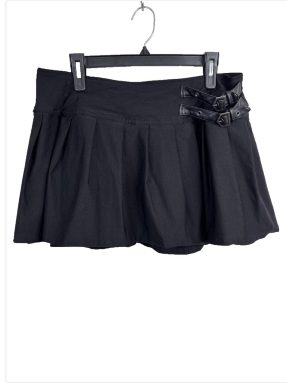 Killstar Black Pleated Mini Skirt XL Faux Leather Buckle Straps Goth Punk E-Girl